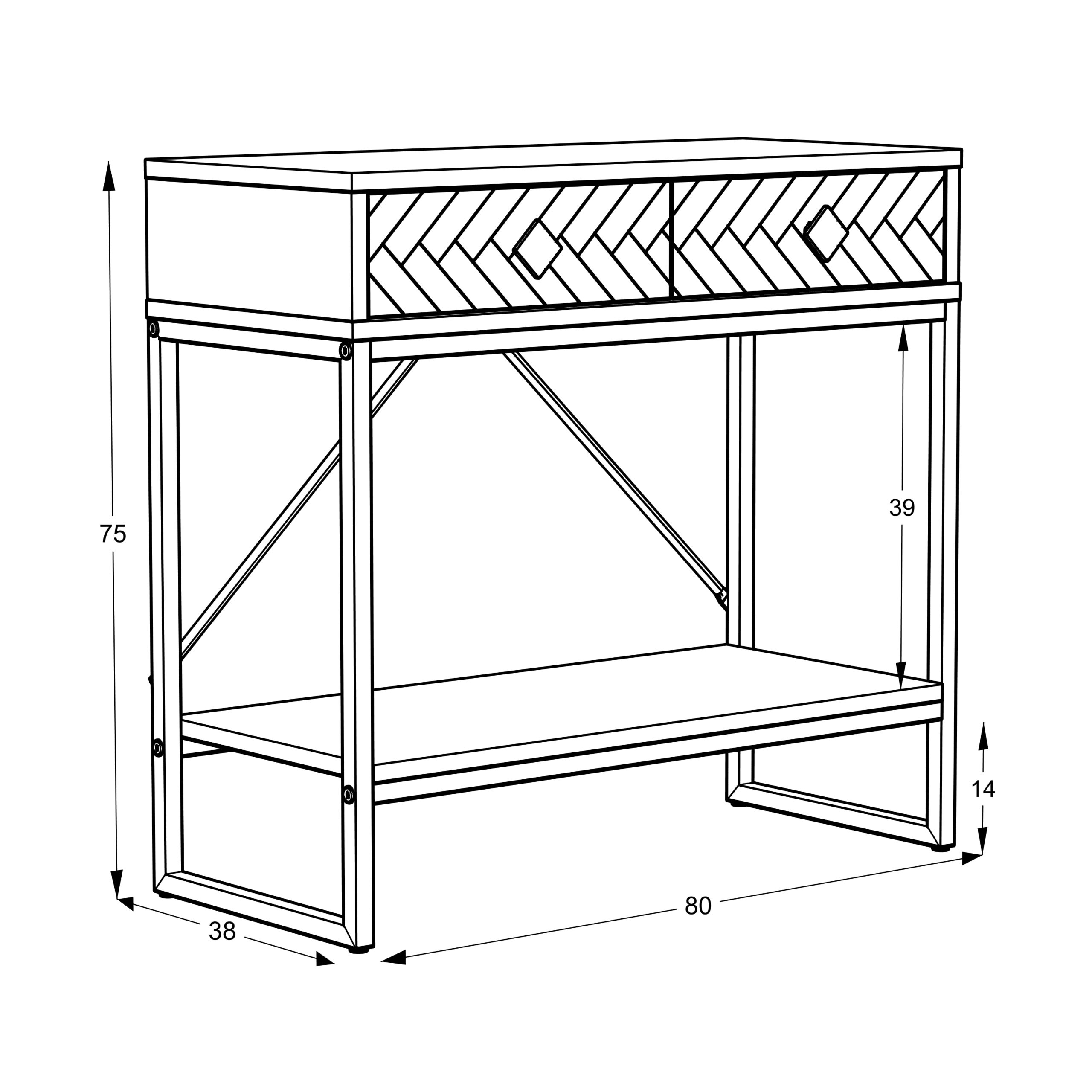 קונסולת כניסה למסדרון לבית מעוצבת עץ אלון ומתכת שחורה + 2 מגירות דגם אמילי