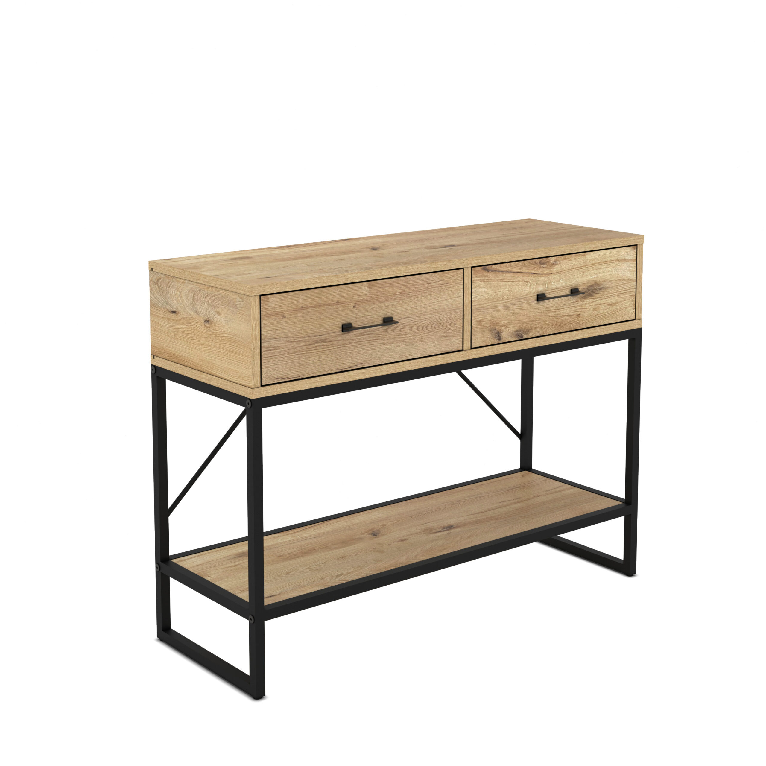 קונסולת כניסה למסדרון לבית מעוצבת עץ אלון מעושן ומתכת שחורה דגם שרית