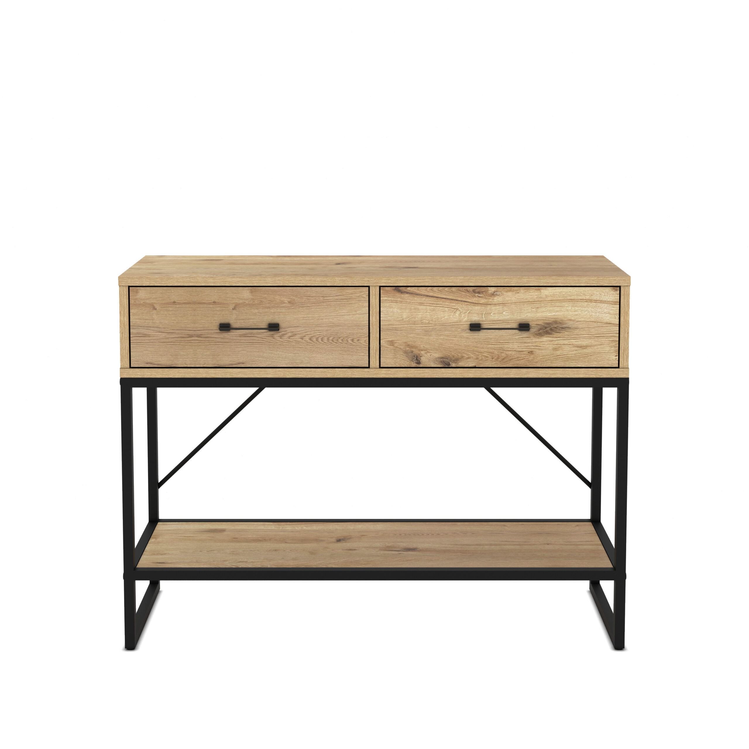 קונסולת כניסה למסדרון לבית מעוצבת עץ אלון מעושן ומתכת שחורה דגם שרית