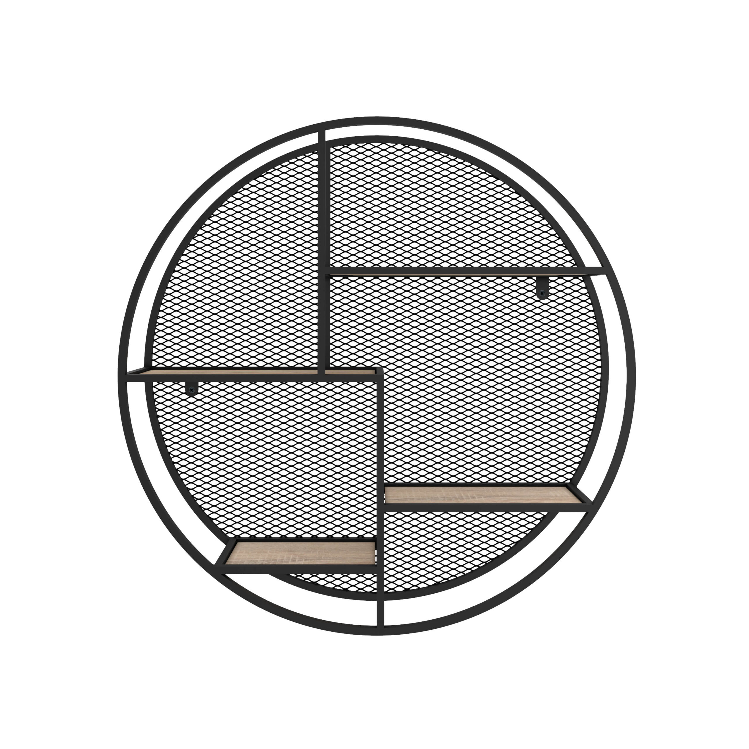 כוננית 4 מדפים מעוצבת עיגול עם רשת לתליה על קיר דגם יואב שחור
