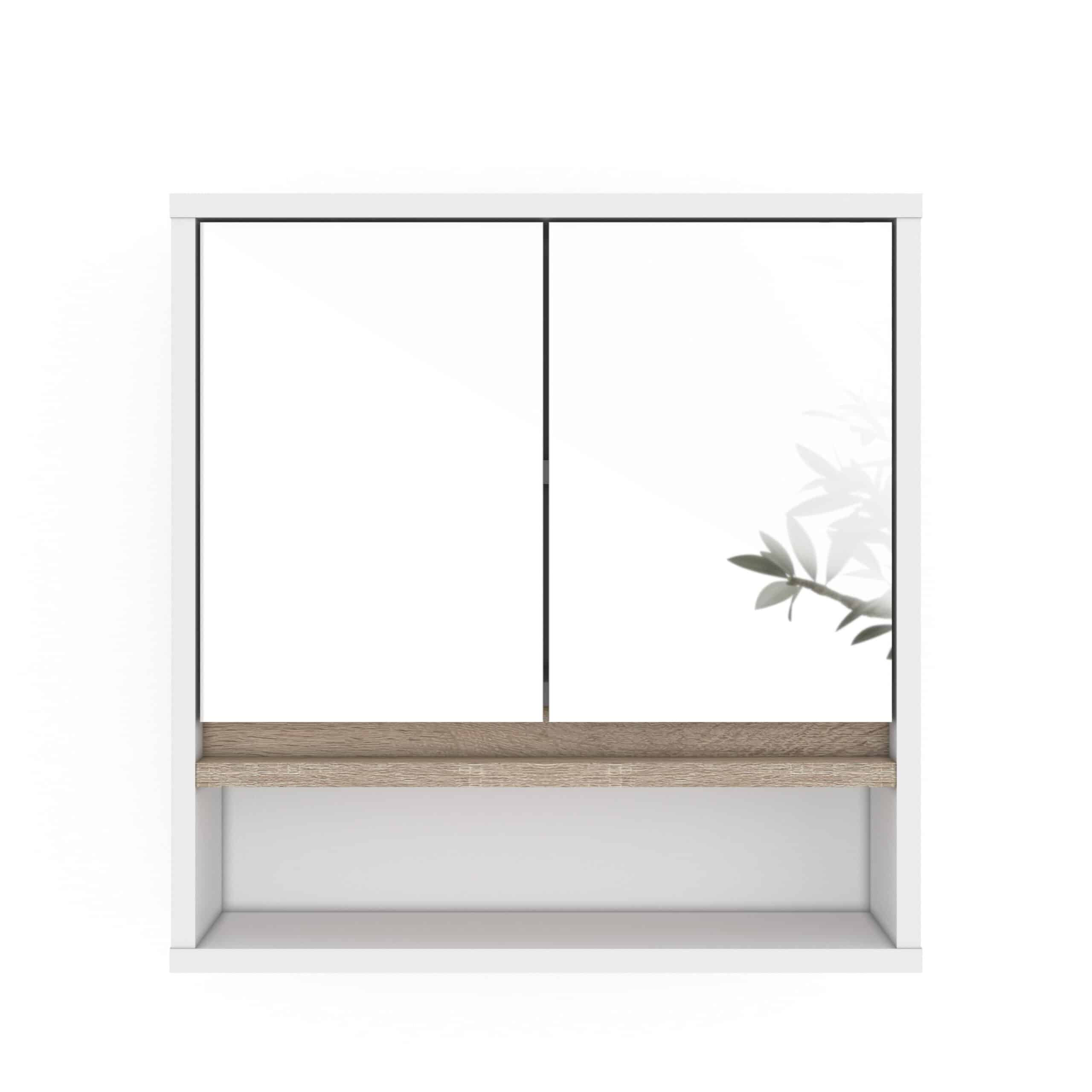 ארון מקלחת 2 דלתות מראה עם 3 מדפים ומדף 1 צר דגם נאור