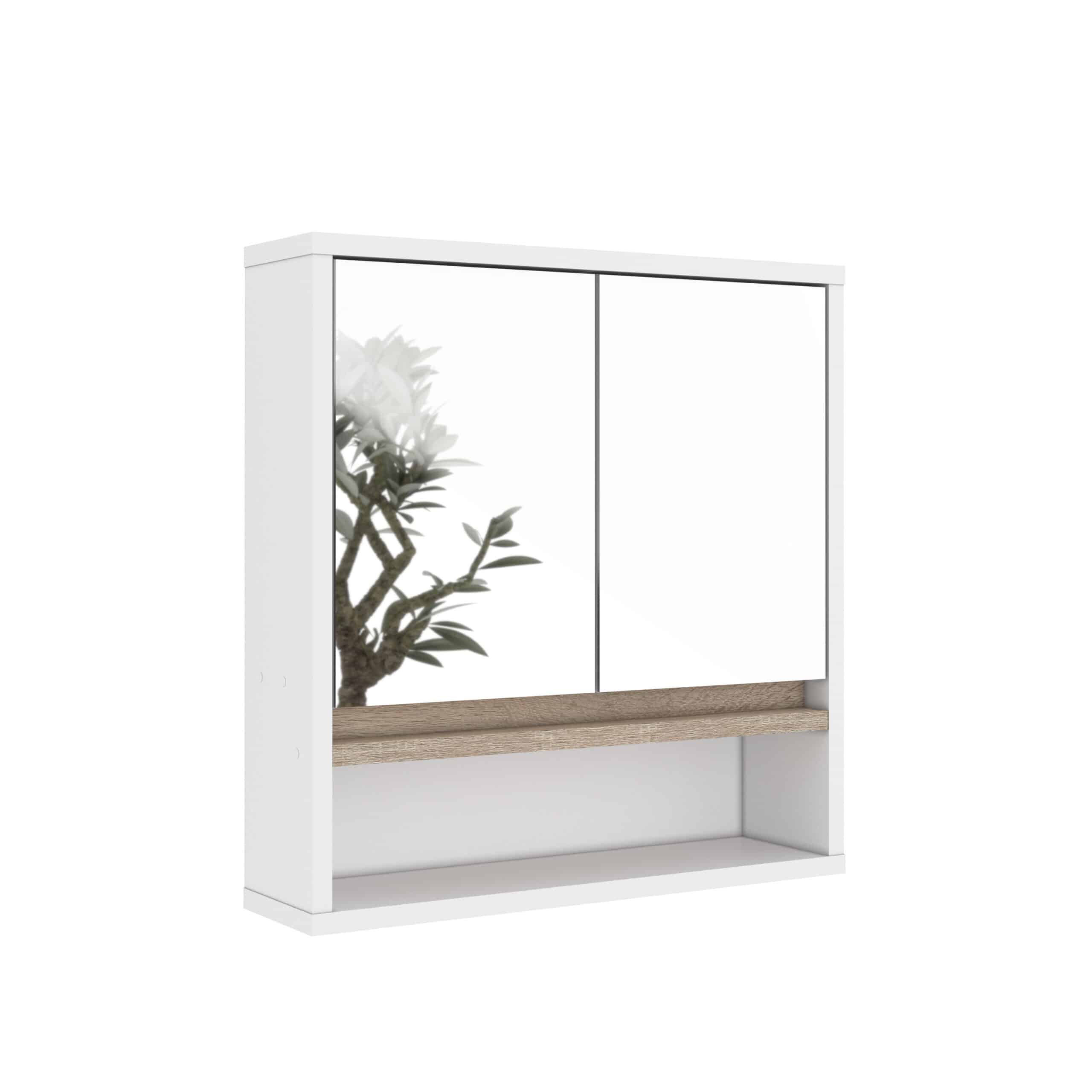 ארון מקלחת 2 דלתות מראה עם 3 מדפים ומדף 1 צר דגם נאור