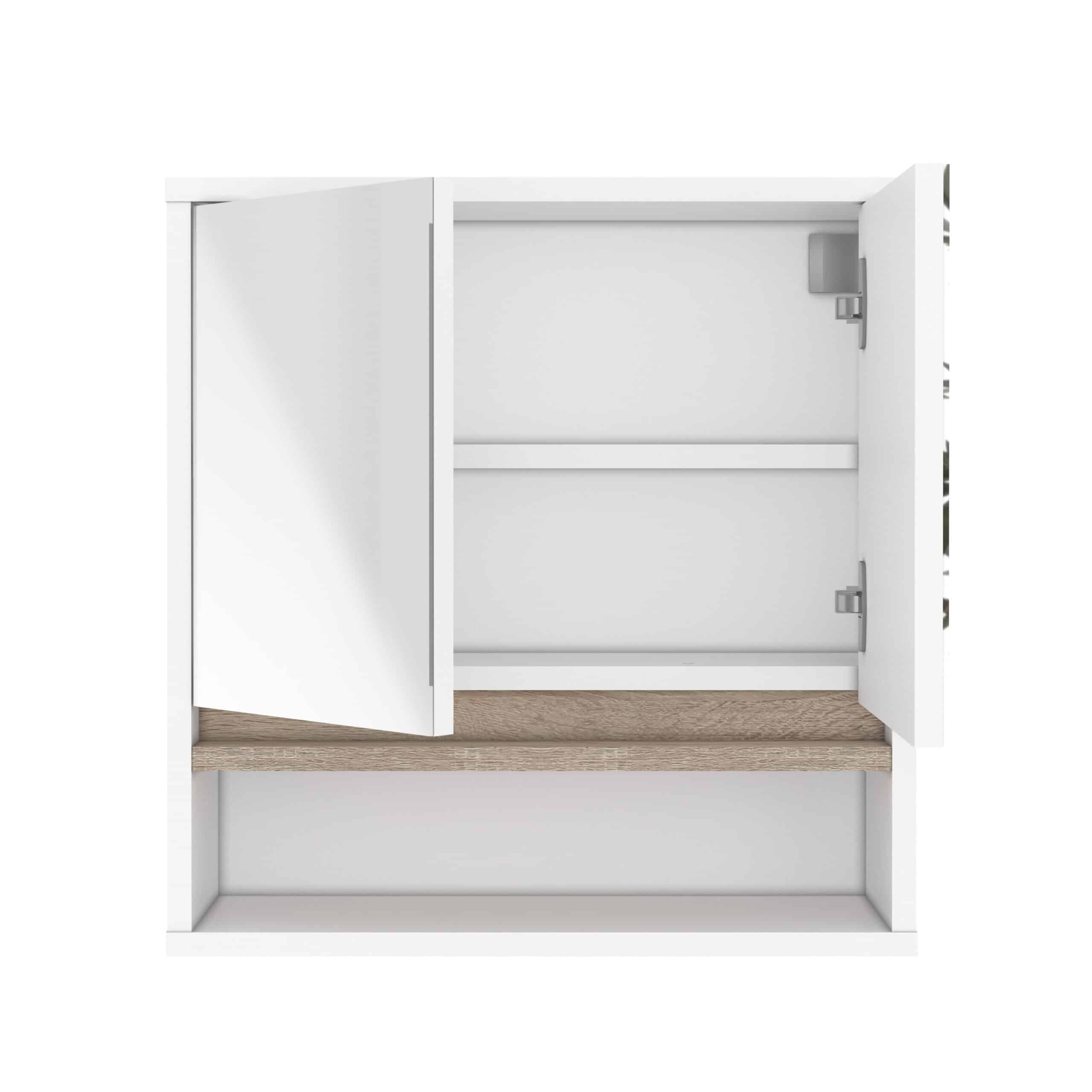 ארון מקלחת 2 דלתות מראה עם 3 מדפים ומדף 1 צר דגם נאור