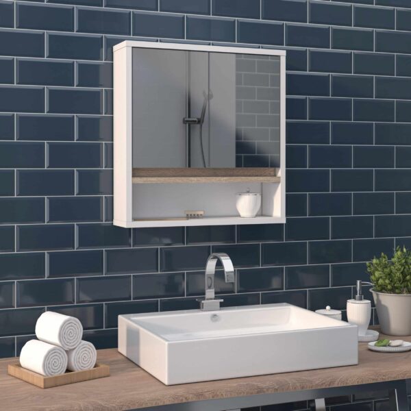 ארון מקלחת 2 דלתות מראה עם 3 מדפים ומדף 1 צר דגם נאור