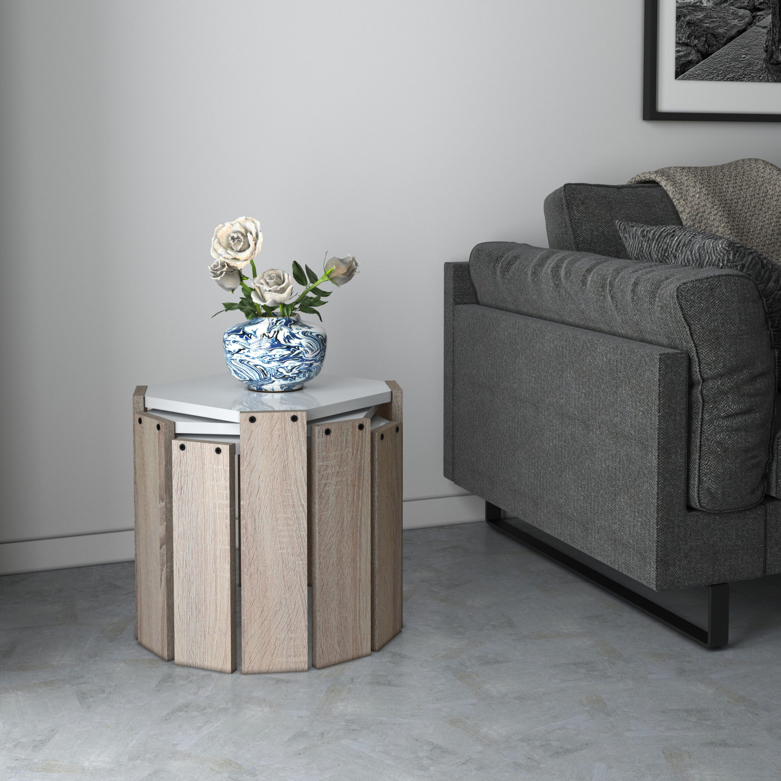 סט שולחן מתפצל ל 3 שולחנות רגלי עץ אלון בהיר דגם שפי