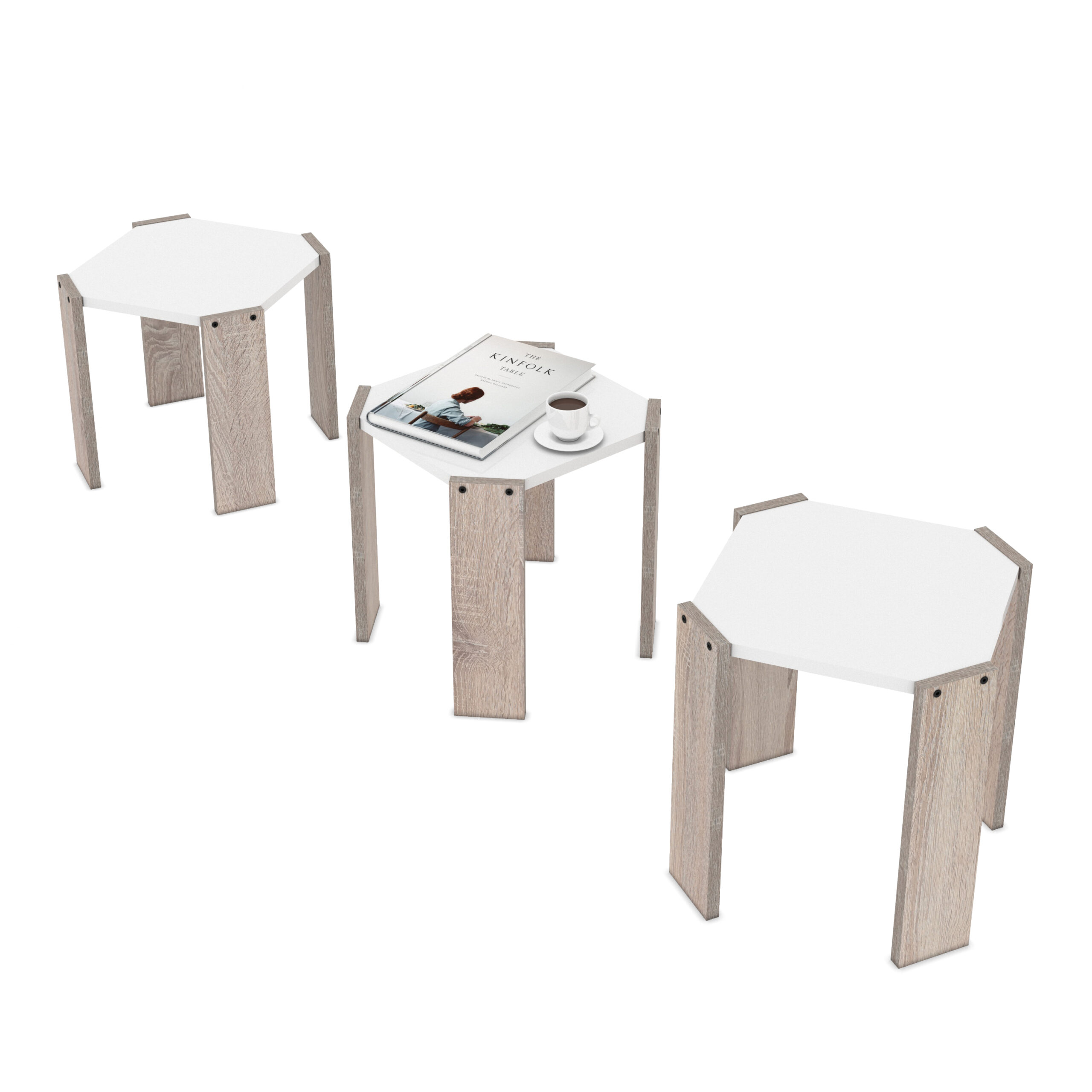 סט שולחן מתפצל ל 3 שולחנות רגלי עץ אלון בהיר דגם שפי