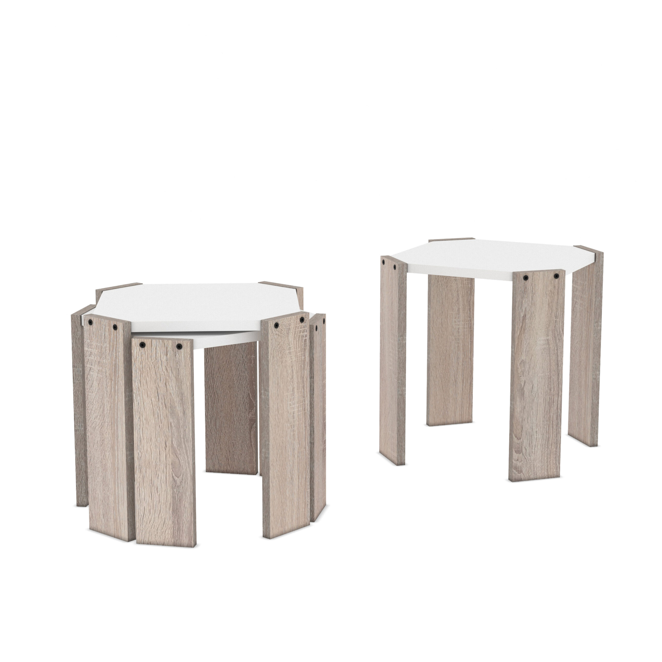 סט שולחן מתפצל ל 3 שולחנות רגלי עץ אלון בהיר דגם שפי