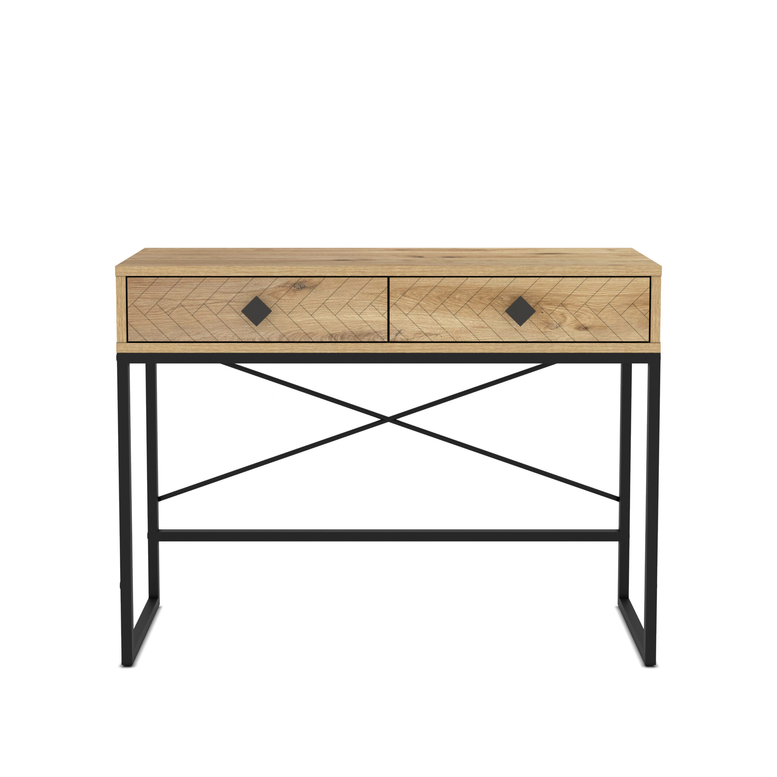 קונסולת כניסה למסדרון לבית מעוצבת עץ אלון ומתכת שחורה + 2 מגירות דגם אמילי