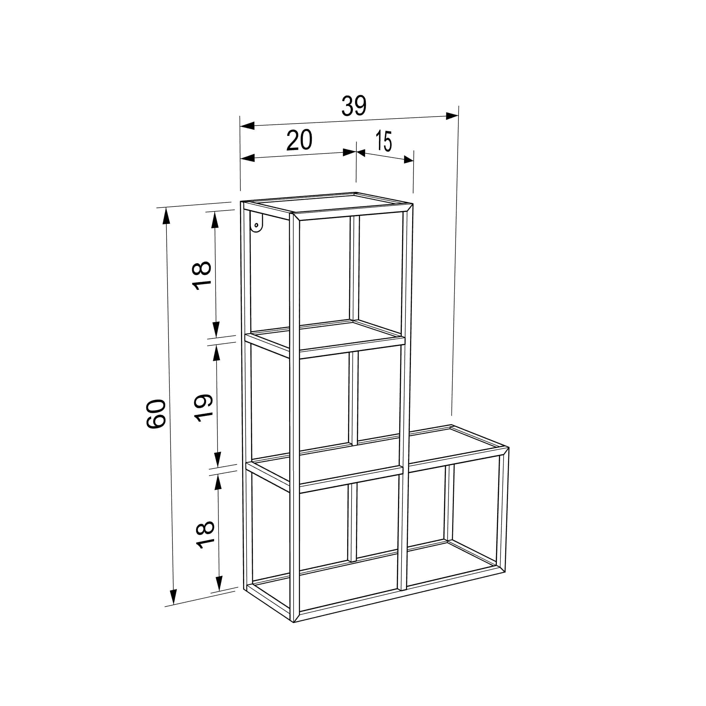 כוננית 4 מדפים מעוצבת כוורת לתליה על קיר דגם איתן צבע שחור עם אגוז