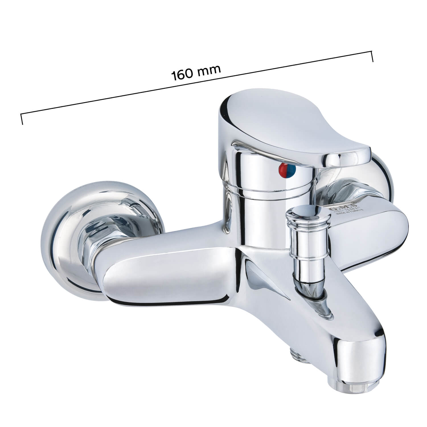 סוללת ברז קיר עם פיה תחתונה קצרה וחיבור לצינור מקלח יד