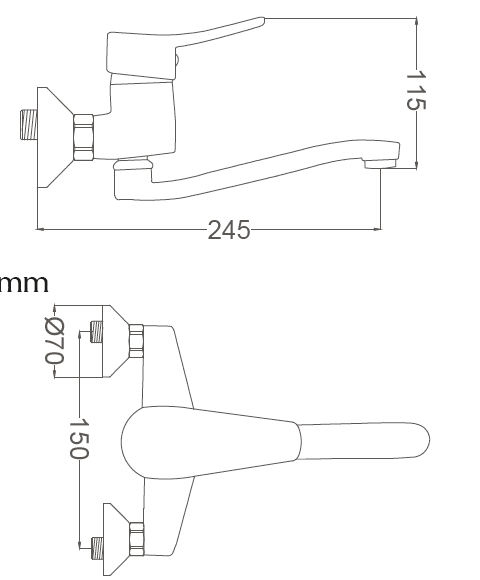 סוללת ברז קיר עם פיה תחתונה ארוכה מסתובבת